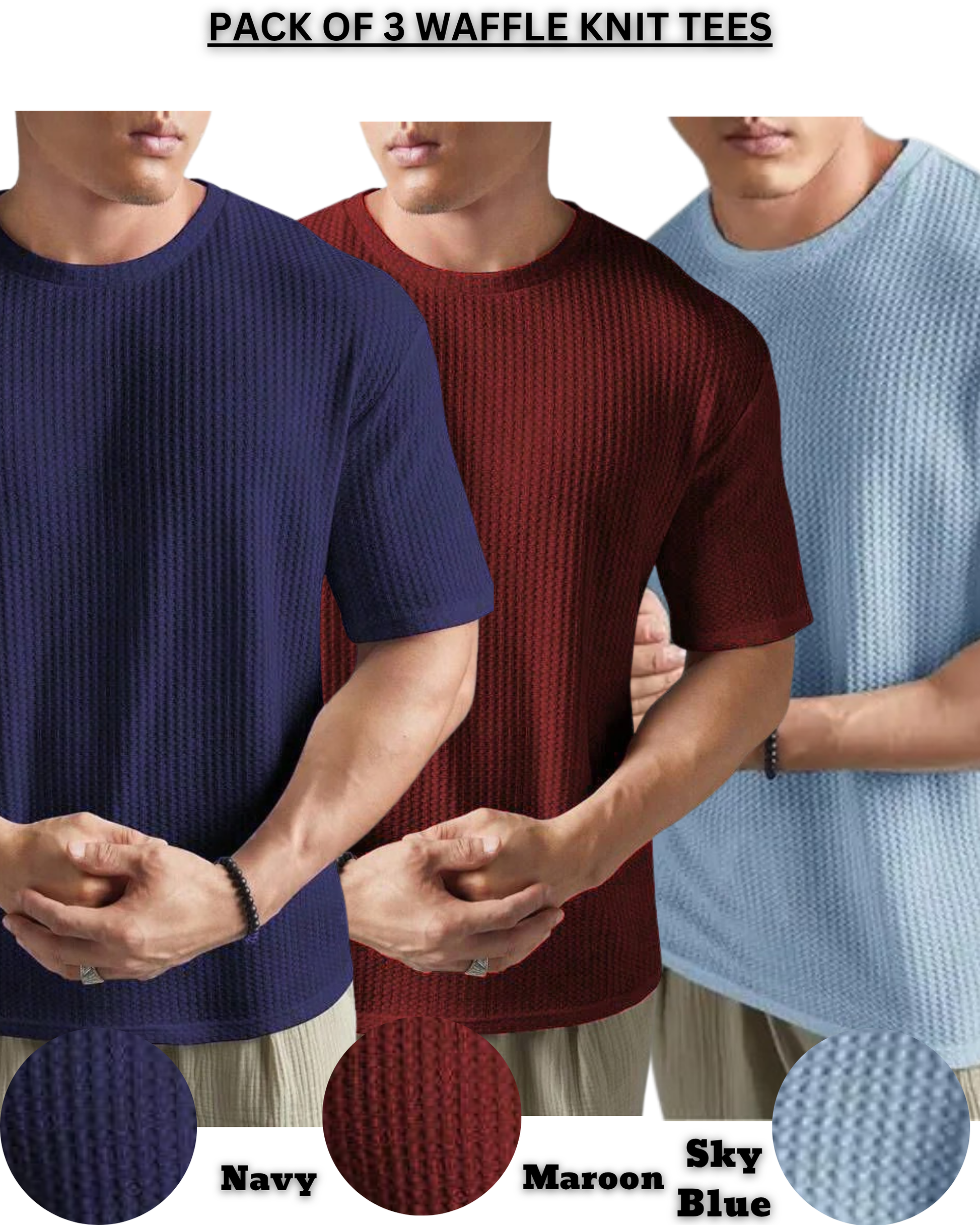 Pack of 3 – Oversized Waffle Knit T-Shirts for Men