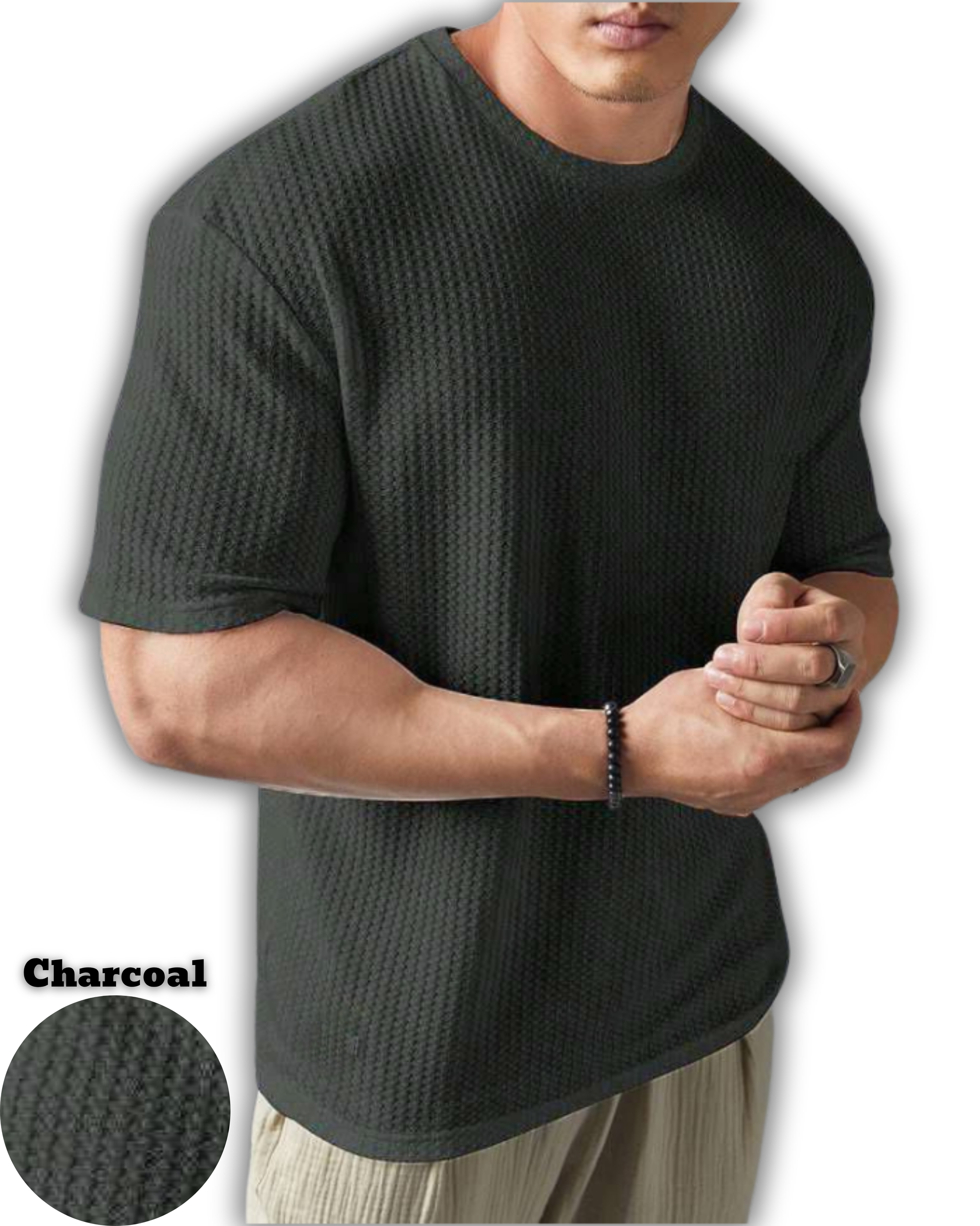 Pack of 4 – Oversized Waffle Knit T-Shirts for Men