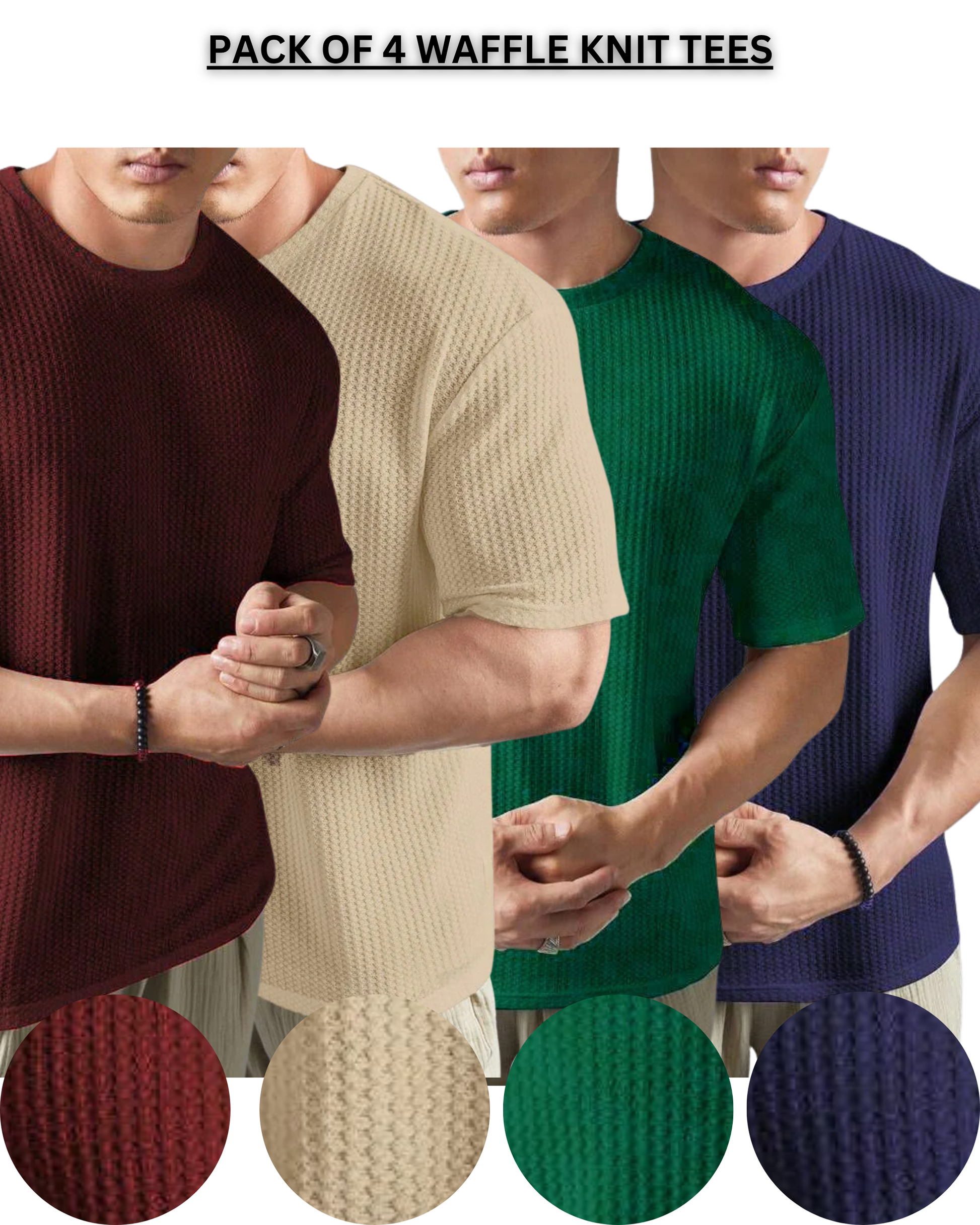 Pack of 4 – Oversized Waffle Knit T-Shirts for Men