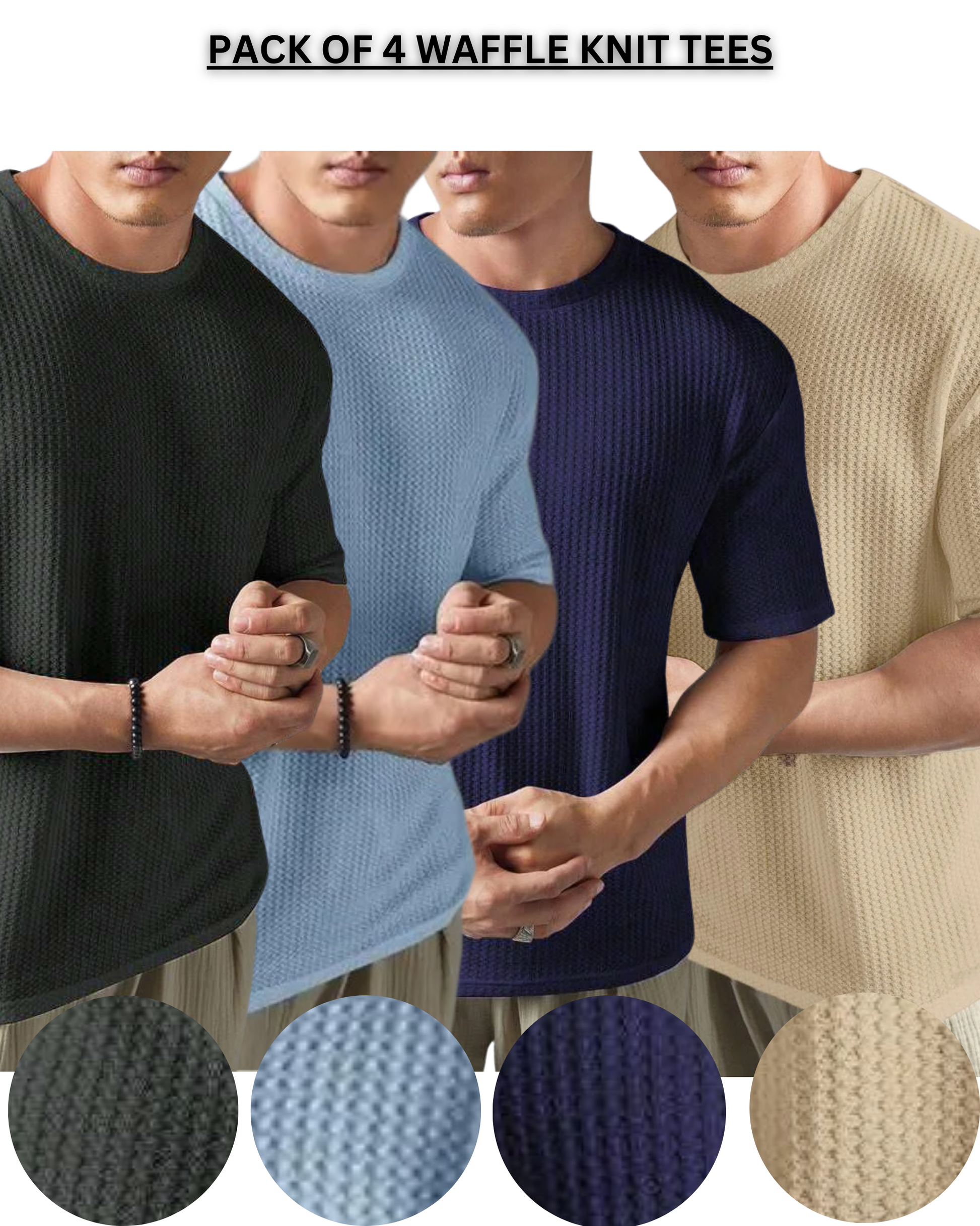 Pack of 4 – Oversized Waffle Knit T-Shirts for Men