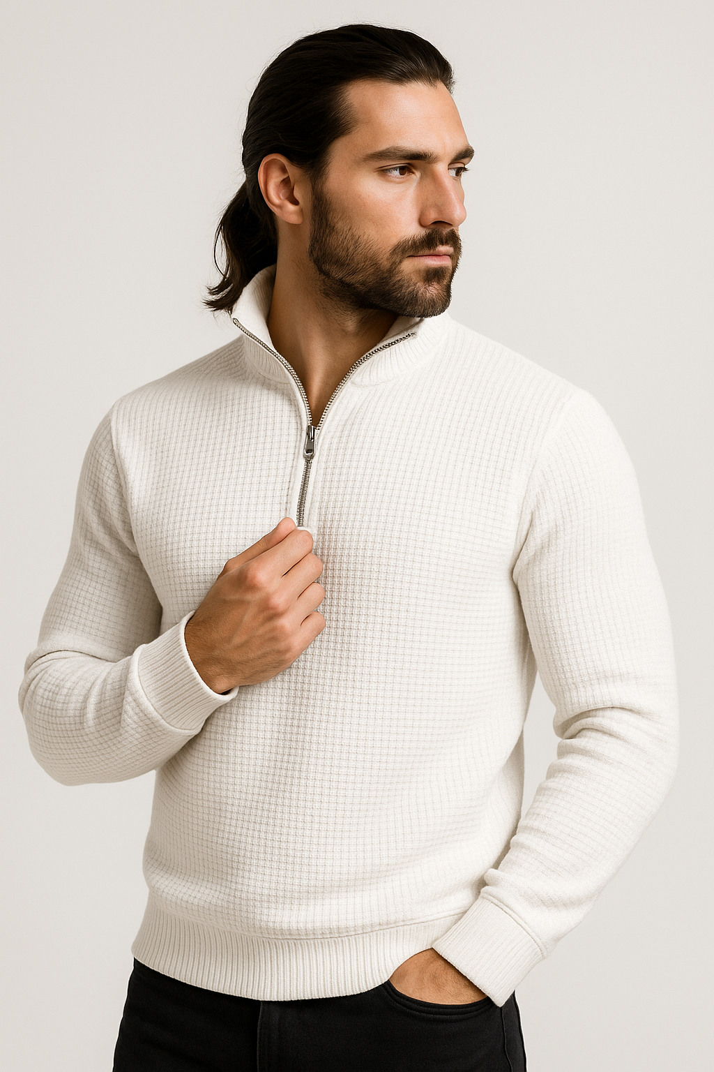 White WaffleZip Mockneck – Klynch Wear