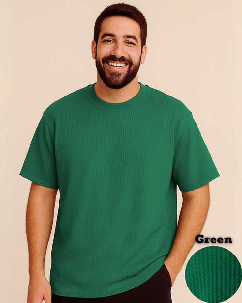 Oversized Waffle Knit T-Shirt for Men – Green