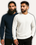 Pack of 2 Blue & White Waffle-Knitted Sweatshirts