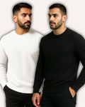 Pack of 2 Black & White Waffle-Knitted Sweatshirts