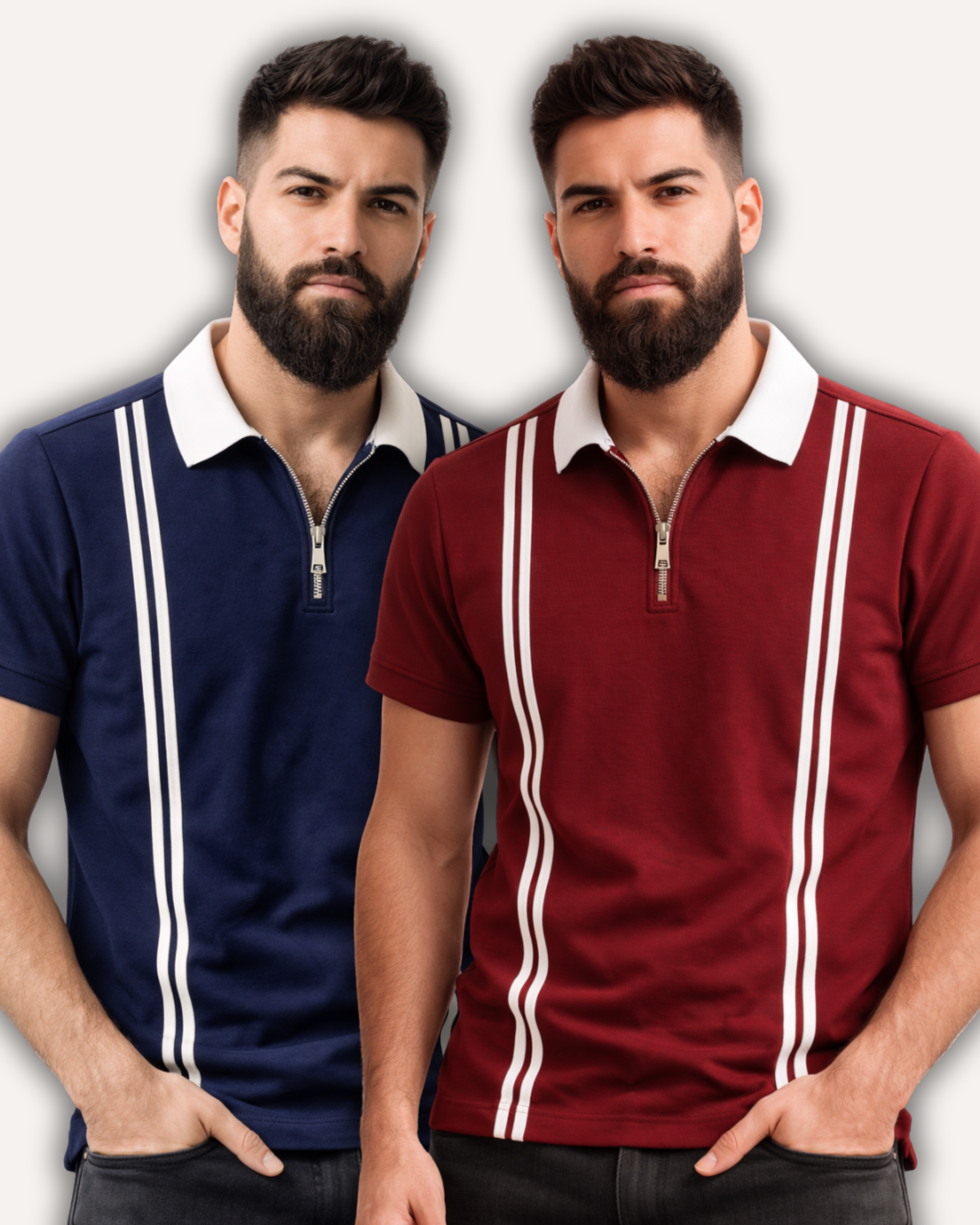 Pack of 2 Zipper Stripe Polo's
