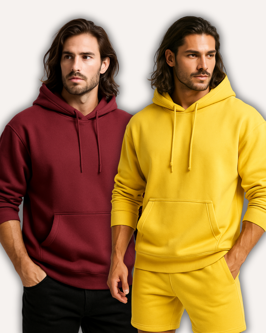 Pack of 2 Men’s Basic Hoodies - Maroon & Yellow
