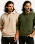 Pack of 2 Men’s Basic Hoodies - Beige & Army Green