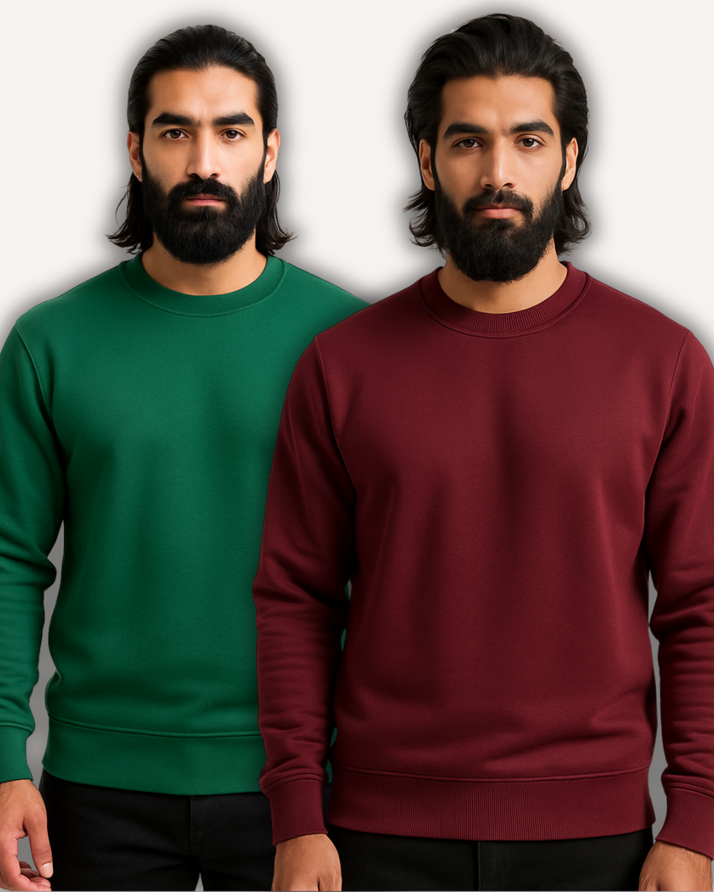 Pack of 2 Basic Green & Maroon Premium Men’s Sweatshirt
