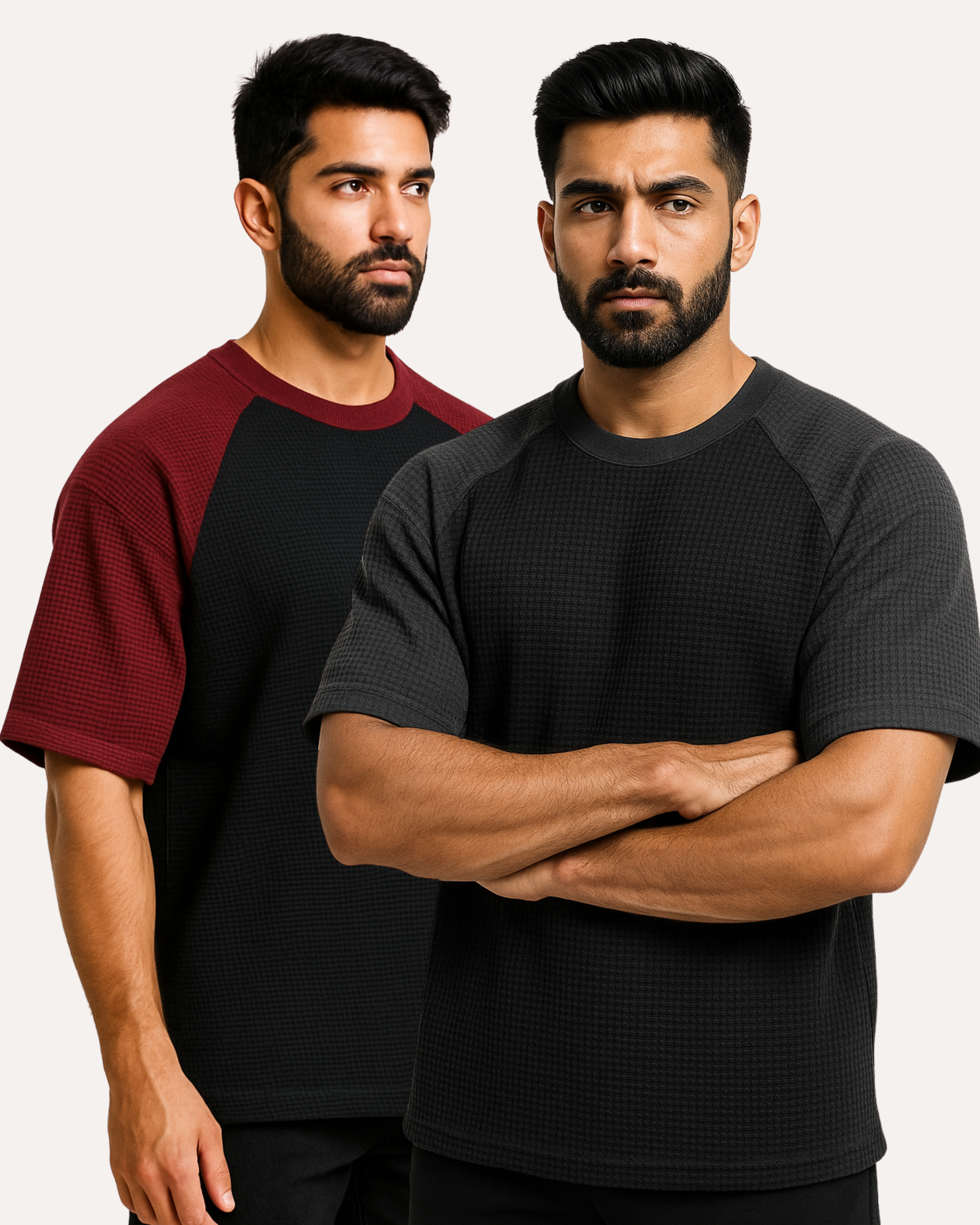 Pack of 2 Oversized Raglan Waffle Knit T-Shirts