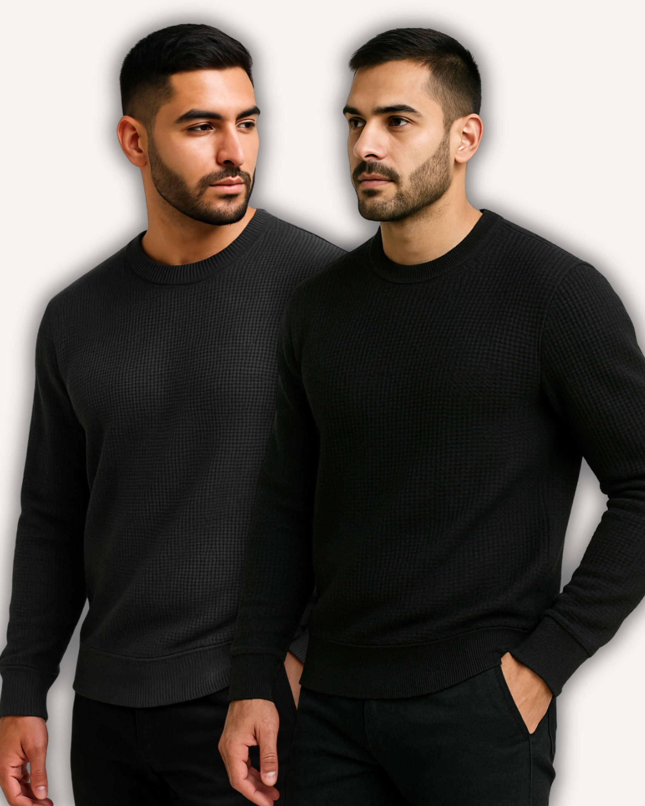 Pack of 2 Black & Charcoal Waffle-Knitted Sweatshirts
