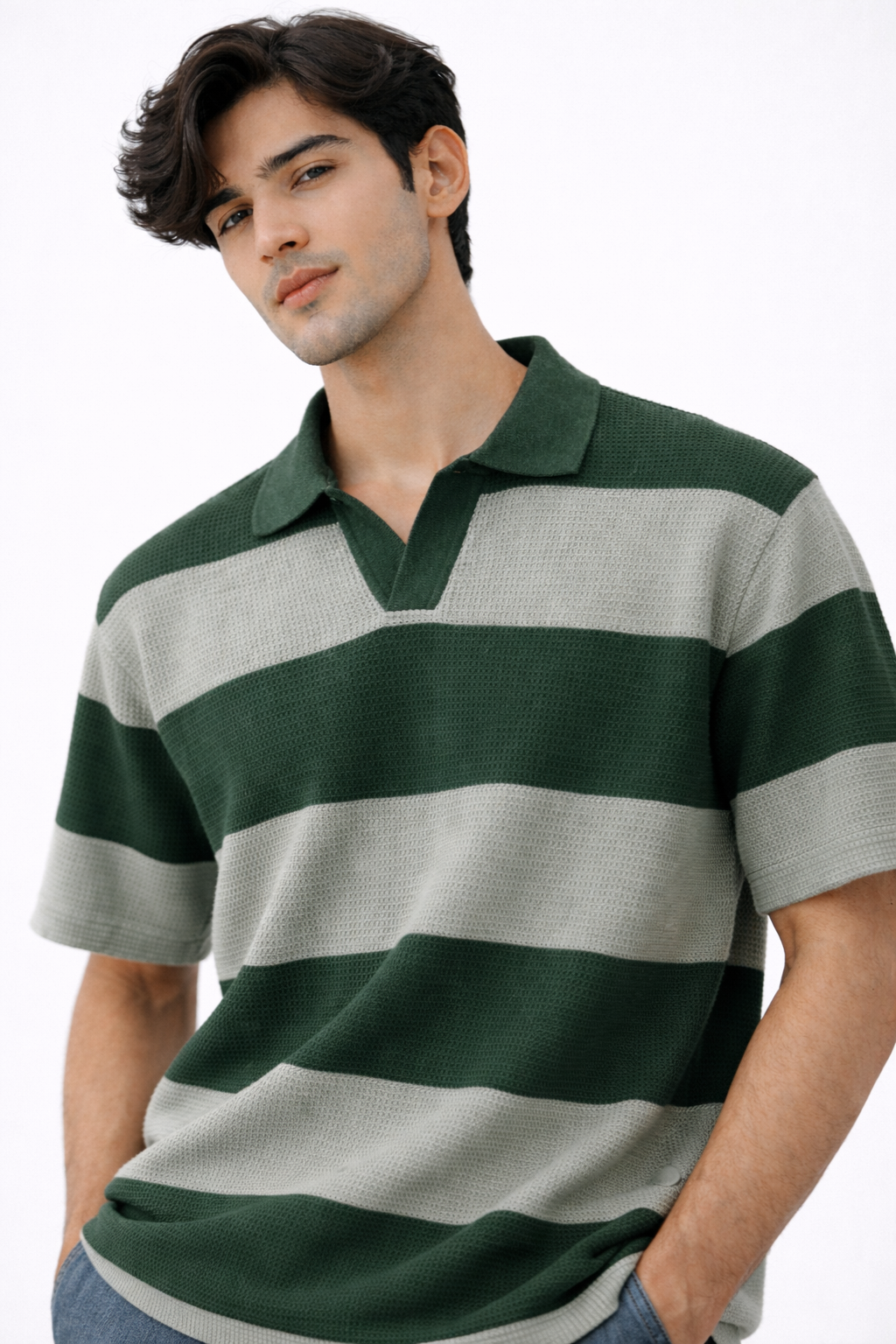 Pack of 2 Waffle Knit Textured Stripe Polos