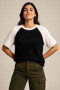 Oversized Waffle Knit Raglan T-Shirt for Women