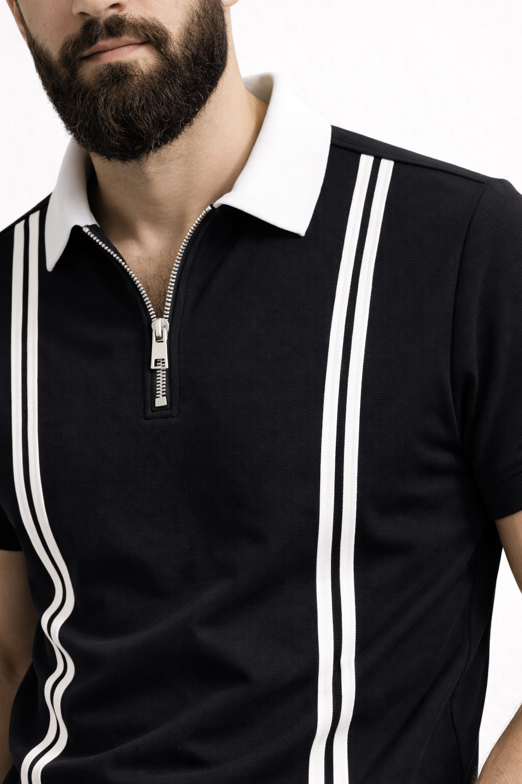 Men’s Black Zipper Stripe Polo Shirt