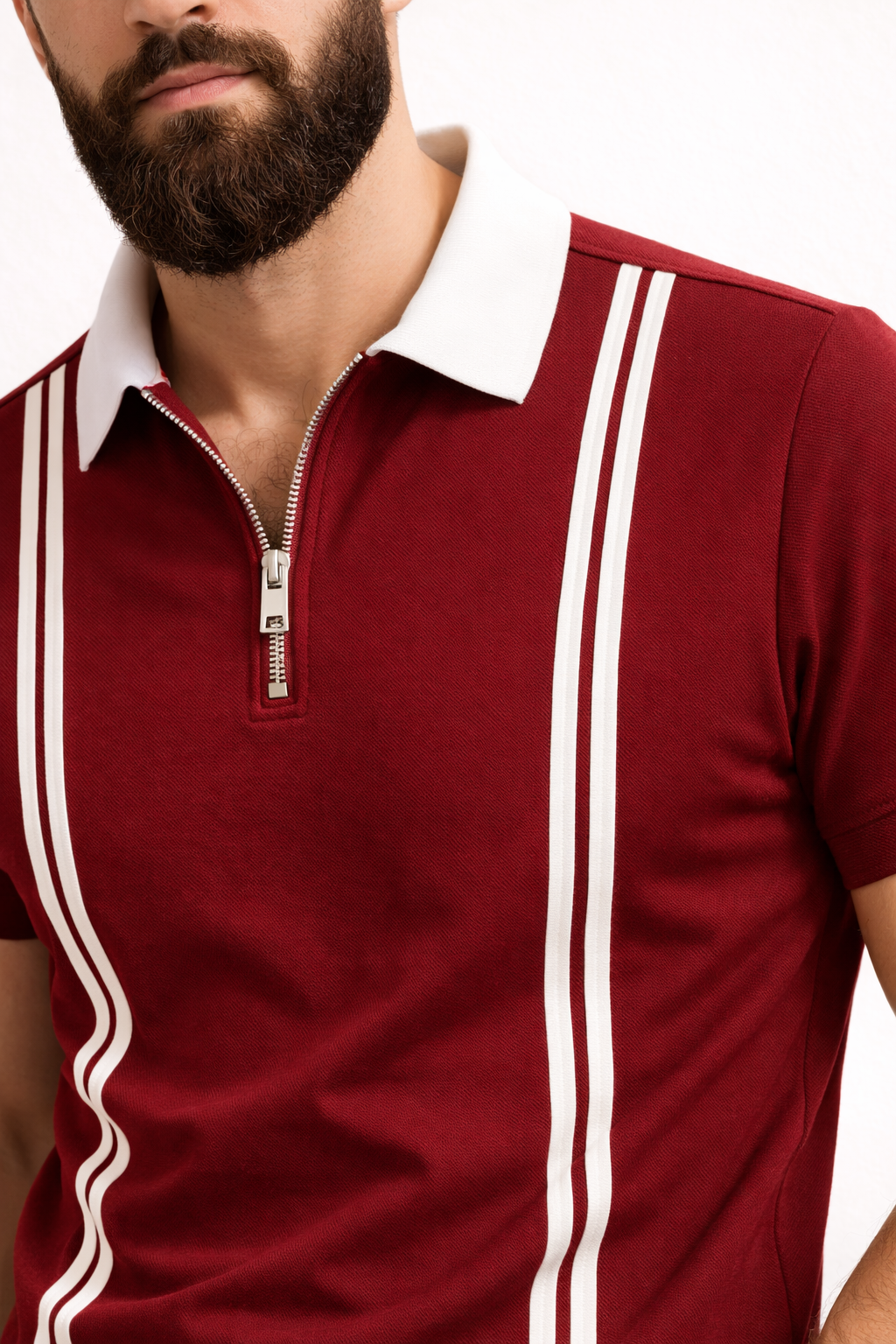 Men’s Maroon Zipper Stripe Polo Shirt