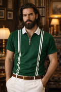Men’s Green Zipper Stripe Polo Shirt