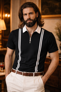 Men’s Black Zipper Stripe Polo Shirt