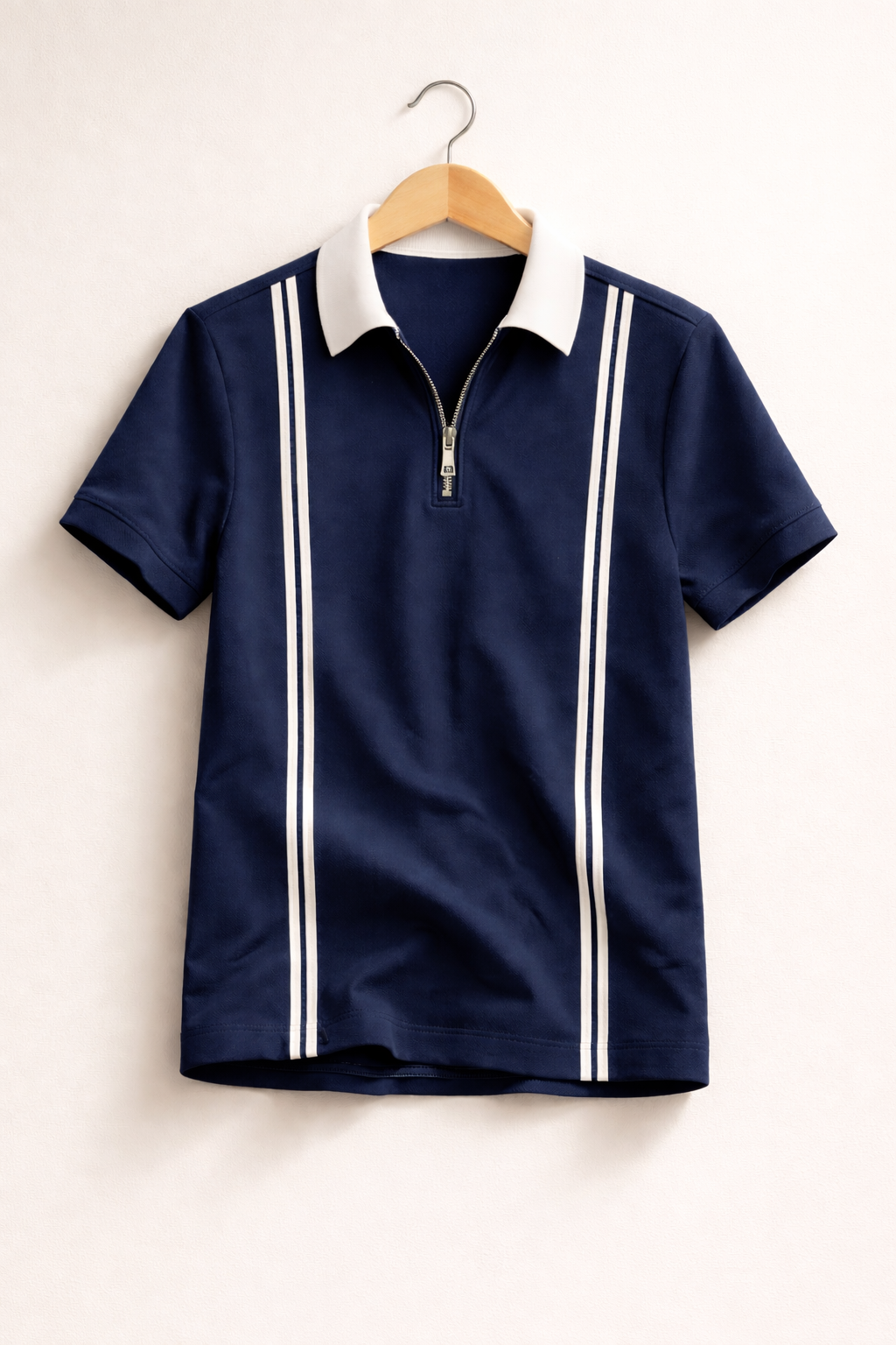 Men’s Navy Blue Zipper Stripe Polo Shirt