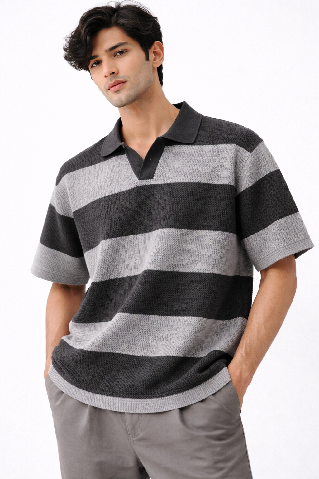 Pack of 2 Waffle Knit Textured Stripe Polos