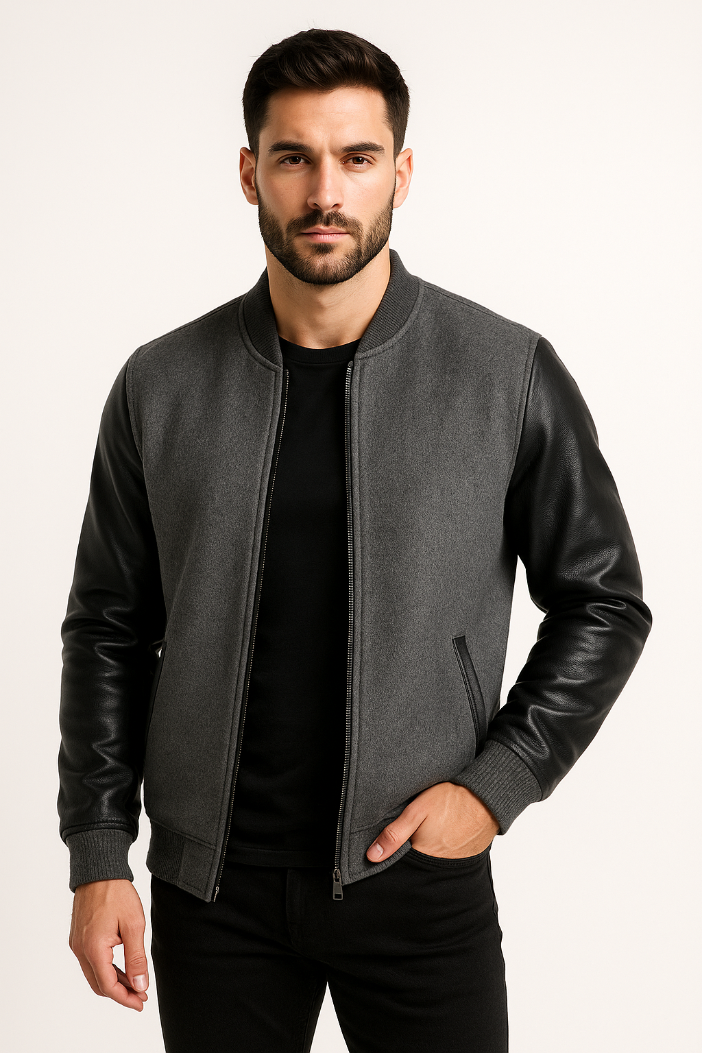 Men’s Charcoal Fleece Bomber Jacket