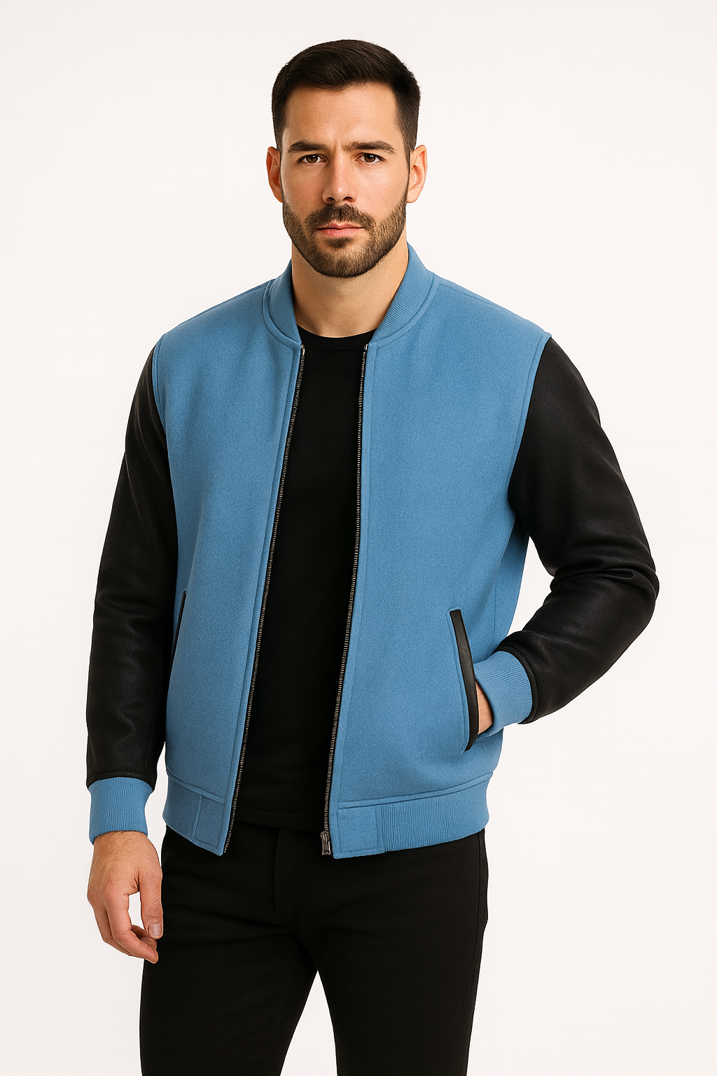 Men’s Sky Blue Fleece Bomber Jacket