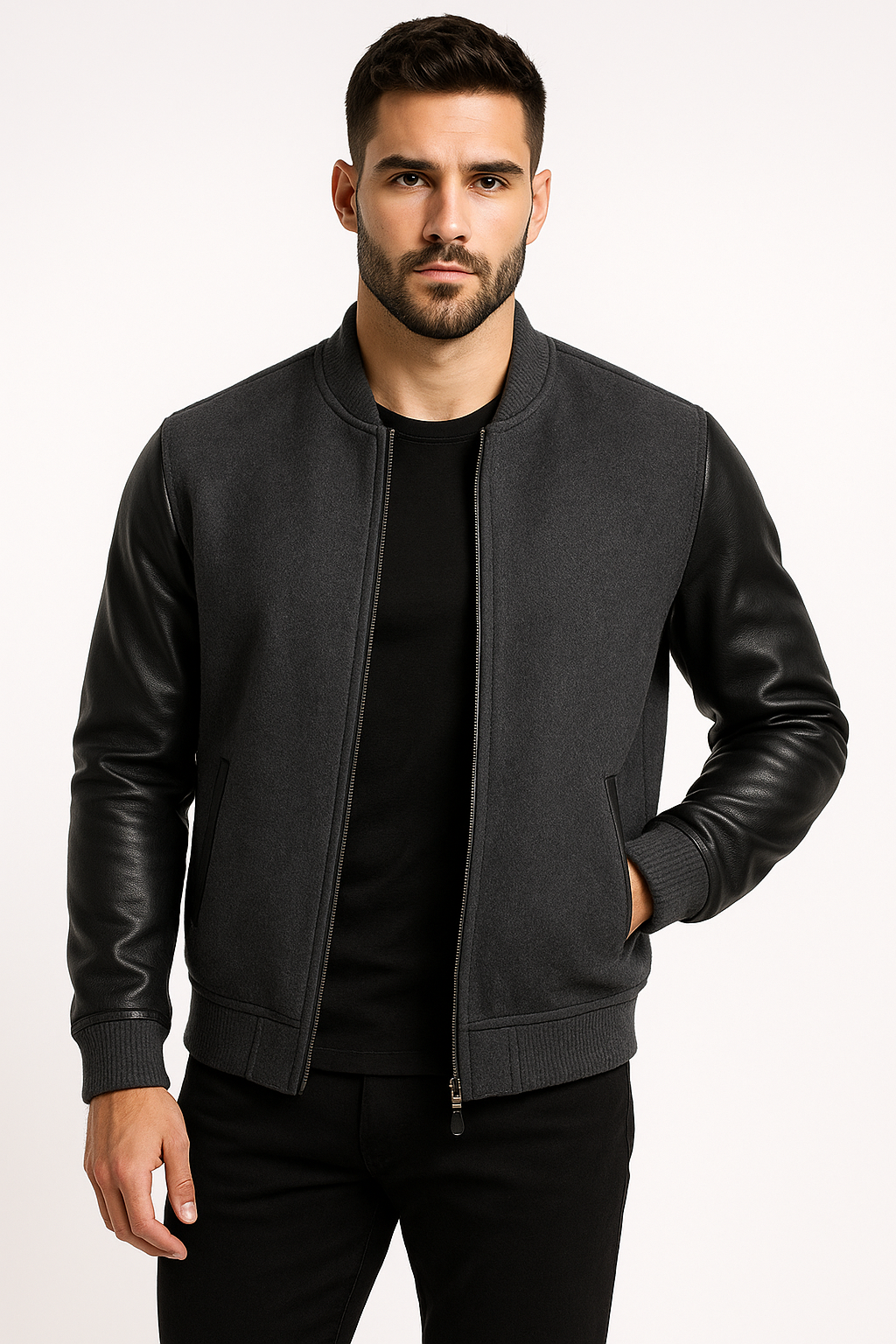 Men’s Charcoal Fleece Bomber Jacket