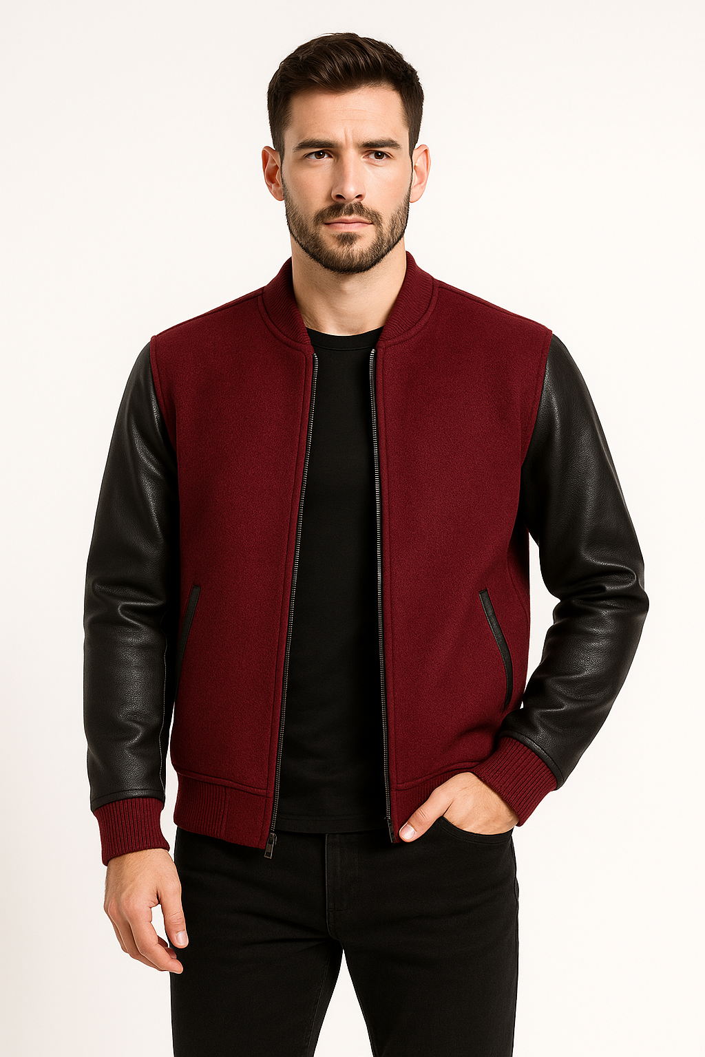 Men’s Maroon Fleece Bomber Jacket