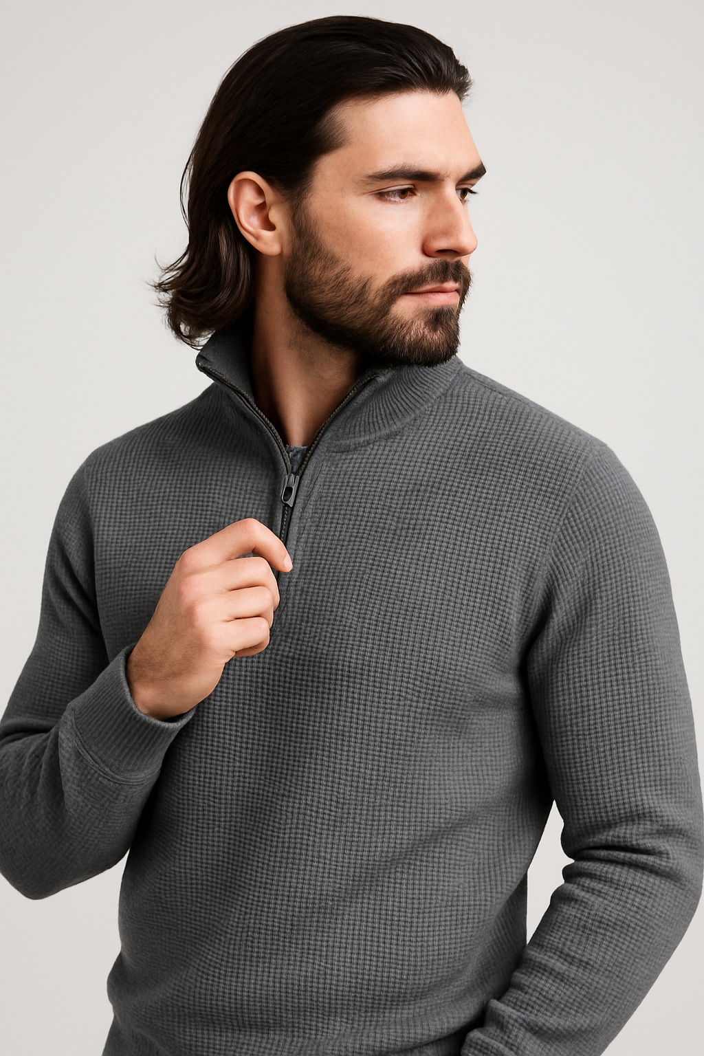 Gray WaffleZip Mockneck – Klynch Wear Gray WaffleZip Mockneck – Klynch Wear