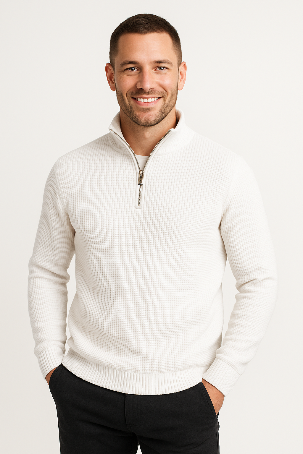 White WaffleZip Mockneck – Klynch Wear