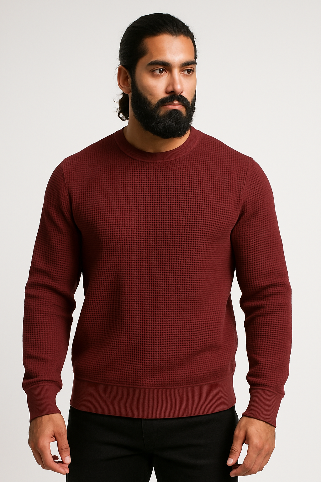 Pack of 2 Maroon & Beige Waffle-Knitted Sweatshirts