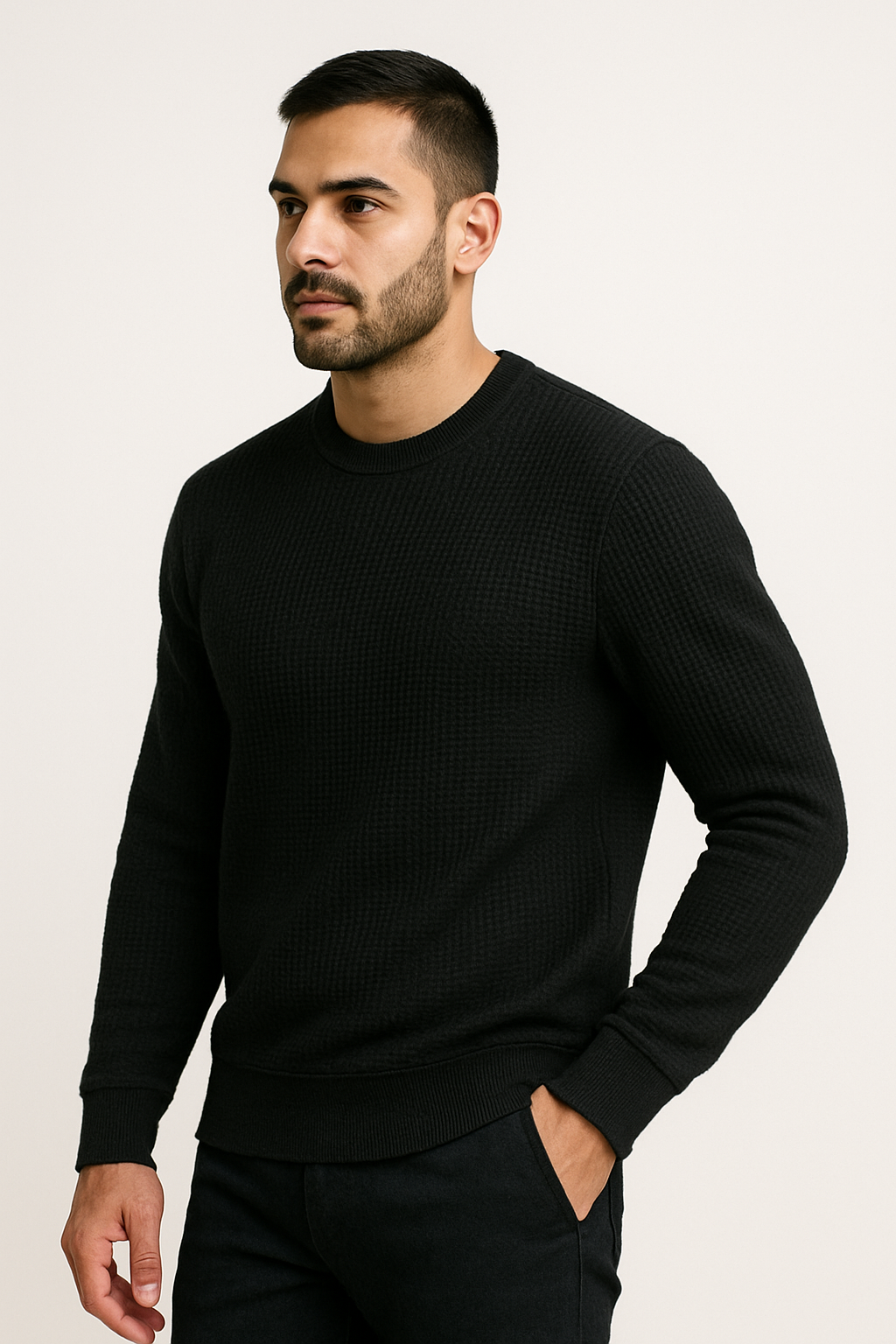 Pack of 2 Black & Charcoal Waffle-Knitted Sweatshirts
