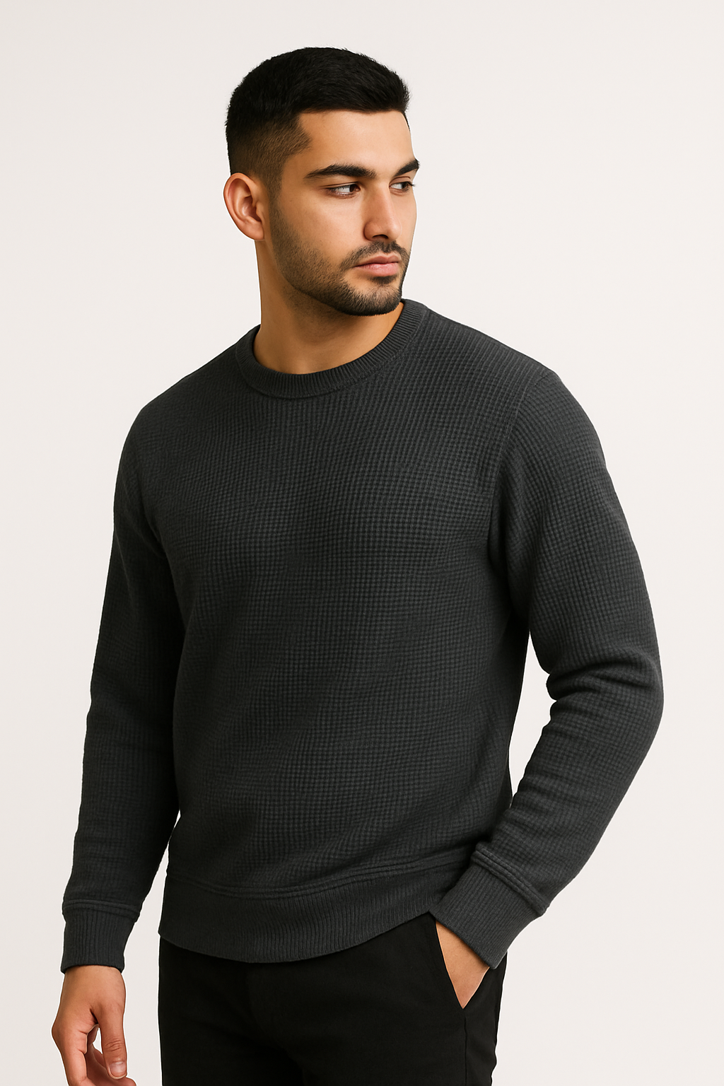 Pack of 2 Black & Charcoal Waffle-Knitted Sweatshirts