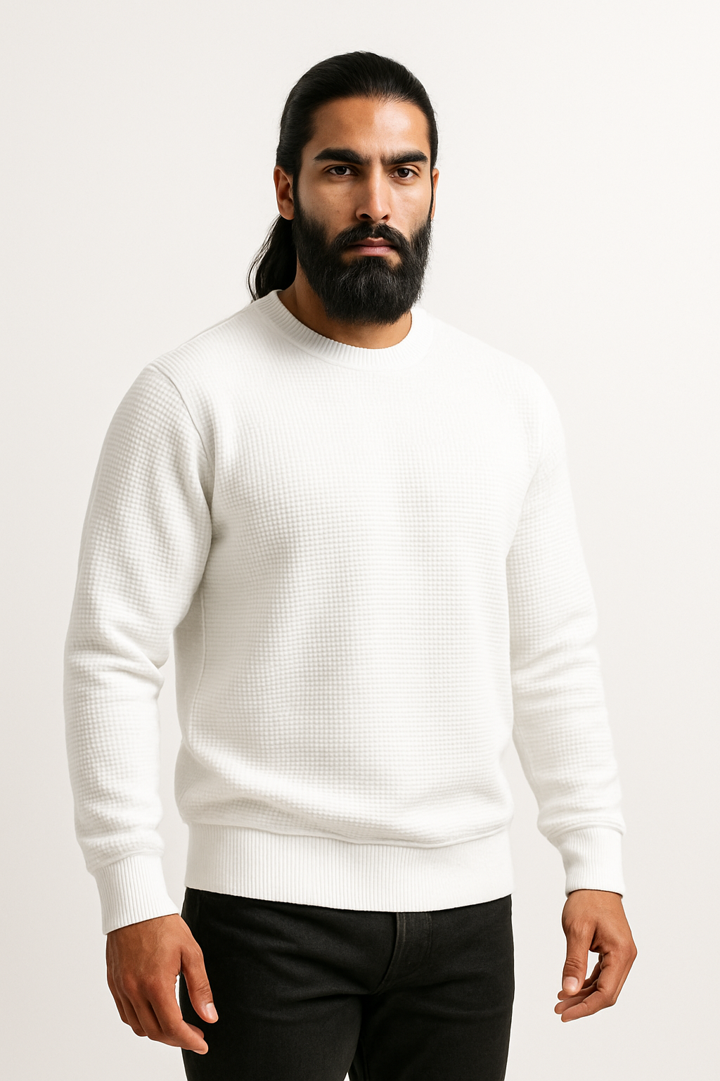 Pack of 2 Black & White Waffle-Knitted Sweatshirts