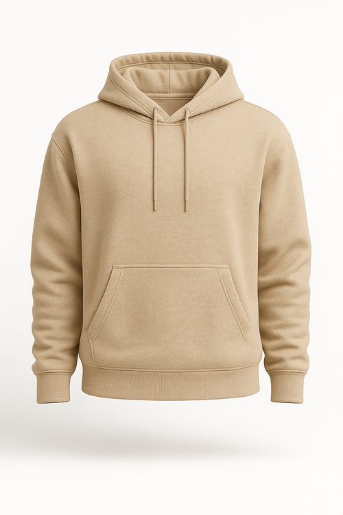 Beige Basic Hoodie for Men – Drop Shoulder