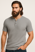 Gray Waffle Knit Henley T-Shirt