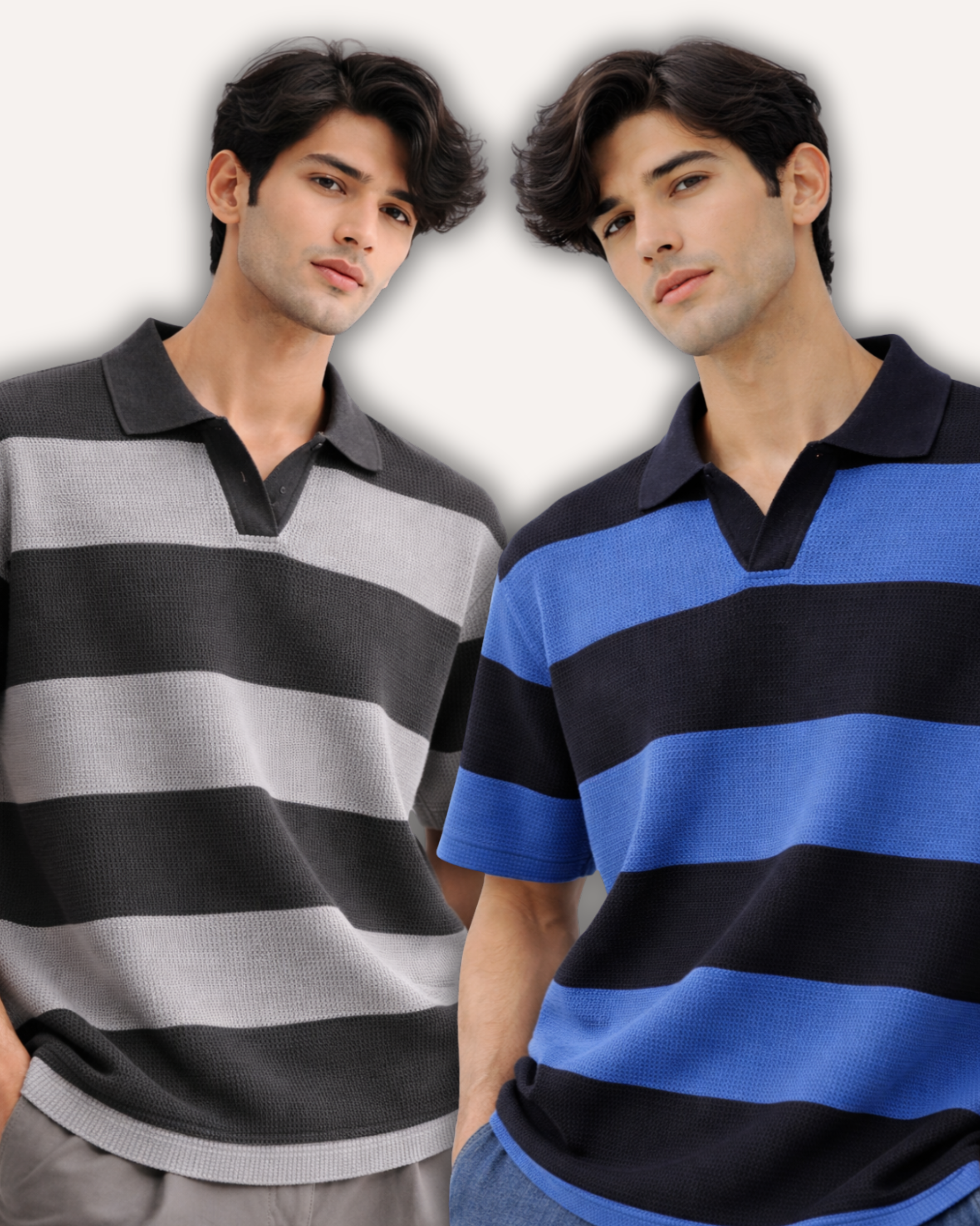 Pack of 2 Waffle Knit Textured Stripe Polos